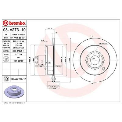 Brembo Bremsscheibe Hinterachse Voll [Hersteller-Nr. 08.A273.11] für Geely, Byd, Lifan, Toyota
