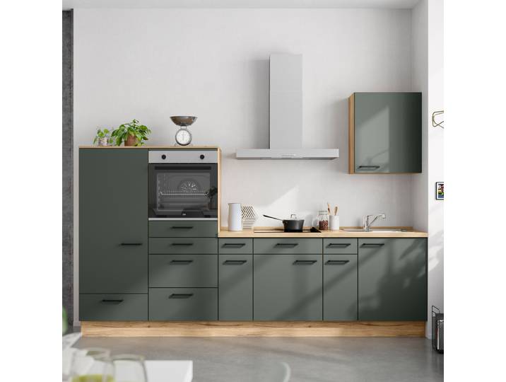 Küchenzeile Low-Line Easytouch Kombi D 300cm Ausrichtung links Grün/Dunkelgrün Laurus