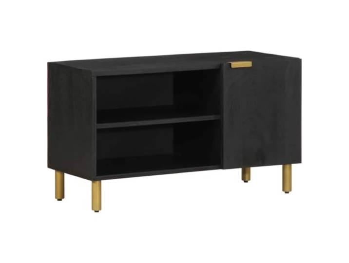 ZXQVLMRS TV-Schrank, Lowboard aus Holzwerkstoff, Industrial Stil, Schwarz Stabiles Material, Mit zwei Türen, Metallgriffe, Einfache Reinigung