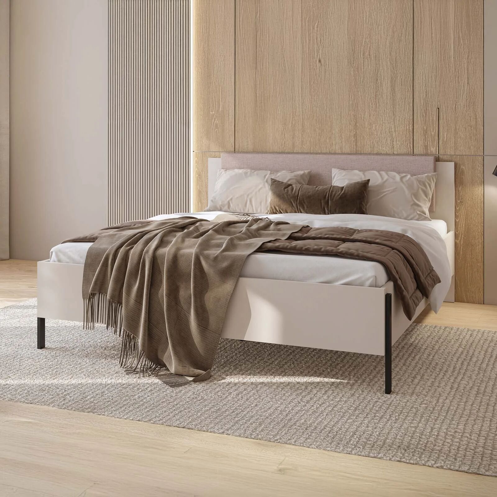 garneroarredamenti Letto matrimoniale oversize 180x200cm testiera imbottita beige cashmere Simple