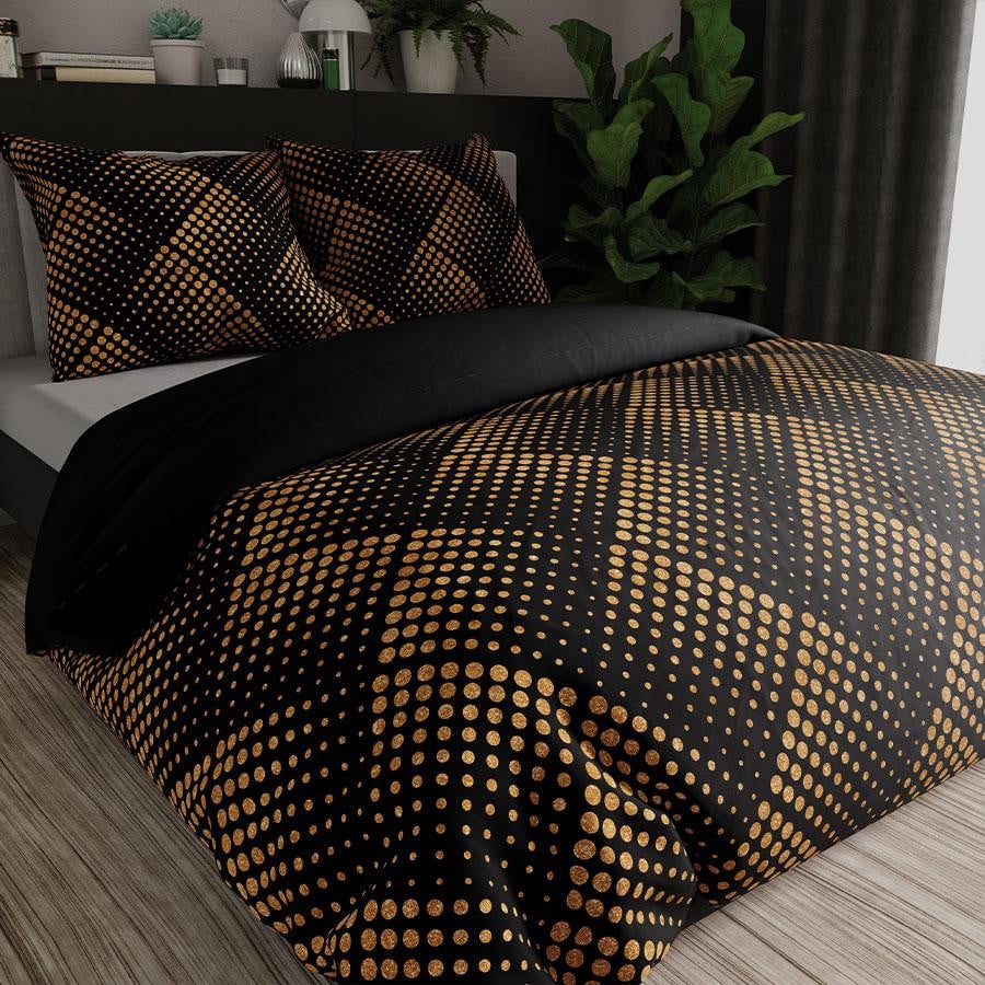 Markizeta Home Luxe Satijnen Beddengoed met Gouden Geometrische Patronen, 200 x 220 cm
