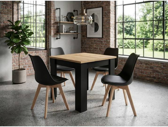 Esszimmer-Set 1 + 4, Tisch MADO ARTISAN 80x80 + Stuhl BALI MARK schwarz