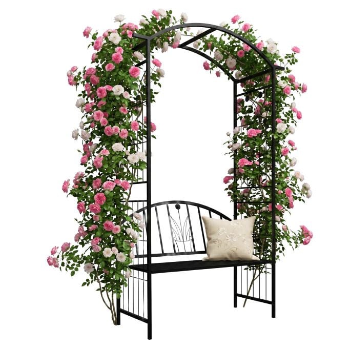 Relaxdays Rozenboog met bank voor in de tuin
