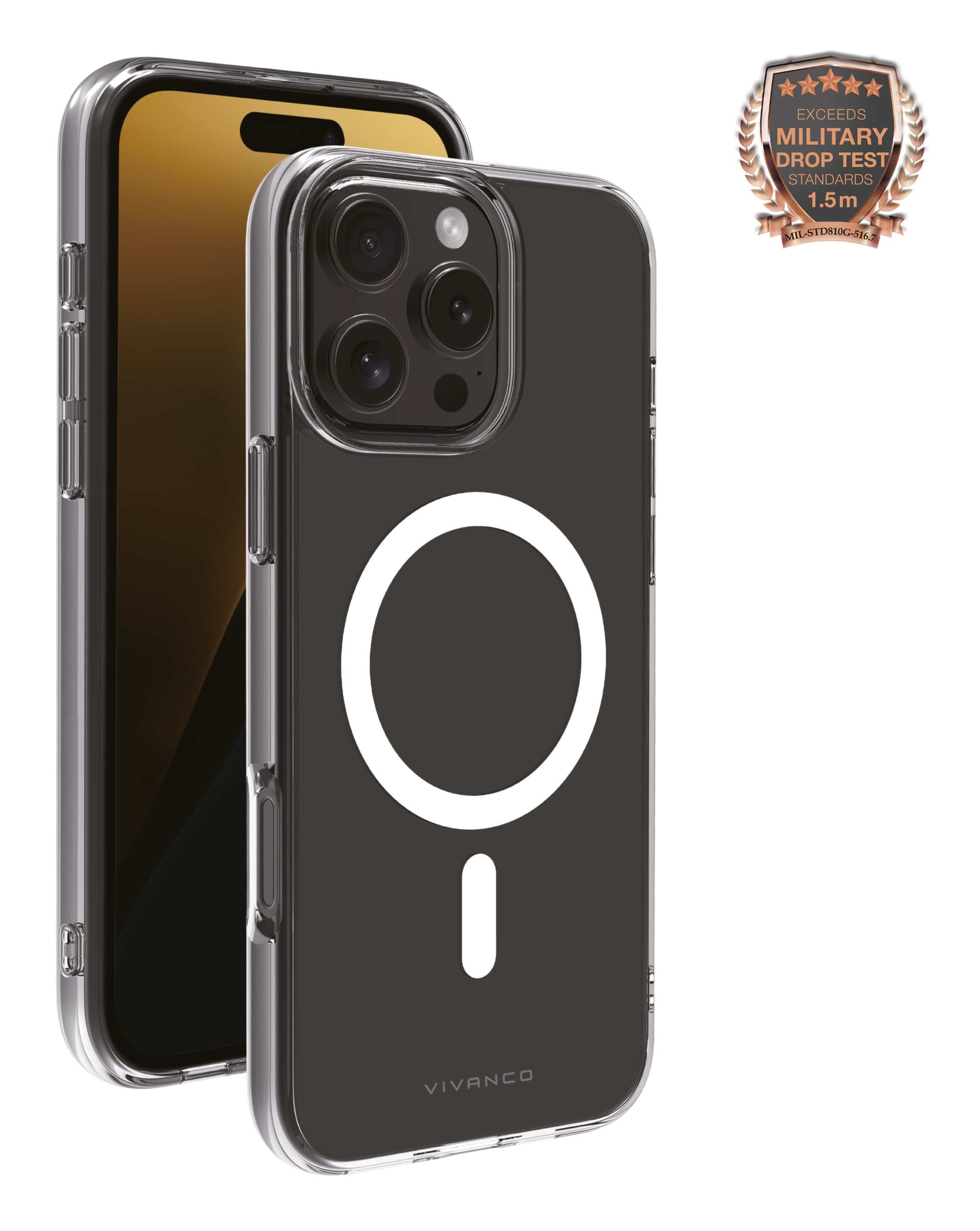 Vivanco Mag Steady Anti Shock Cover für iPhone 16 Pro Max (Transparent, Weiß) 64244