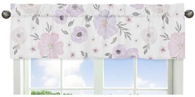 Sweet Jojo Designs Lavender Purple, Pink, Grey and White Watercolor Floral Collection Window Curtain Valance