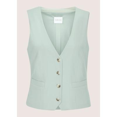Kurzweste MADELEINE "Weste Kurze Weste mit floralem Muster", Damen, Gr. 38, grün (salbei), Obermaterial: 65% Viskose CV. 30% Polyamid PA. 5% Elasthan EL., Modern, normal, V-Ausschnitt, Westen
