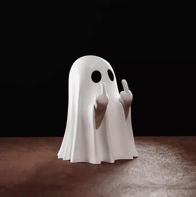Inspire Curations Funny Middle Finger Ghost Statue Cute Spooky Halloween Table Decor white