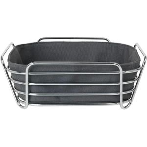 Blomus Brotkorb Delara L 63763, aus Stahl verchromt / Stoff, 26 x 26 x 9 cm, eckig, mit Stoffeinsatz, silber / anthrazit