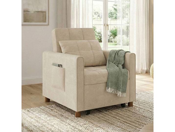 Fauteuil convertible EMILE lit d'appoint 1 place tissu chenille beige