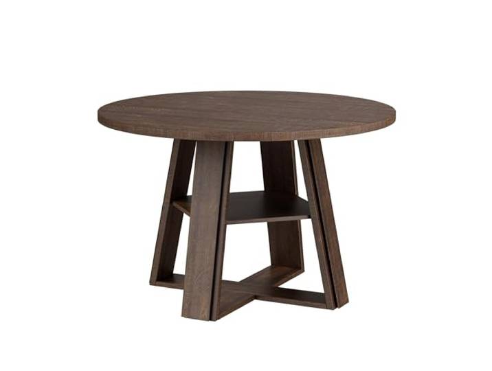Garvee Runder Esstisch Modern-Farmhouse, 110×110×75 cm, Stabiler Holz-Säulenbasis mit Ablagebord, platzsparend für Küche & Esszimmer, Sitz für 4–6 Personen, eleganter Braunrot