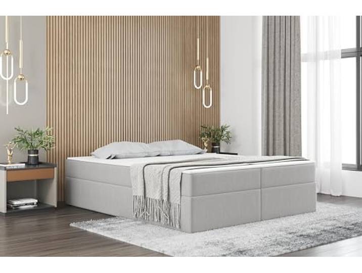 Kaiser Möbel - Bett 180x200 cm, Boxspringbett mit Matratze und Bettkasten, Polsterbett für Schlafzimmer und Jugendzimmer, Gepolstertes Doppelbett mit Stauraum, Kaltschaum Topper - Ruben - Aschgrau