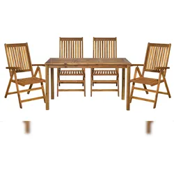 Möbilia 5-tlg. Garten-Sitzgruppe | 1 Tisch, 4 Stühle | klapp- und verstellbar | Akazie-Holz natur | 31020019 | Serie GARTEN