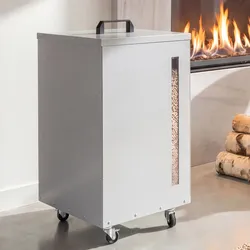 Pelletbehälter MCW-Q30, Pelletbox, Aufbewahrungsbox für z.B. Tierfutter, Sichtfenster Rollen 62x36x36cm ~ weiß-hellgrau
