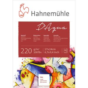 Hahnemühle Aquarellpapier D Aqua Block, 17 x 24 cm, 220 g/m², weiß, geleimt, 30 Blatt