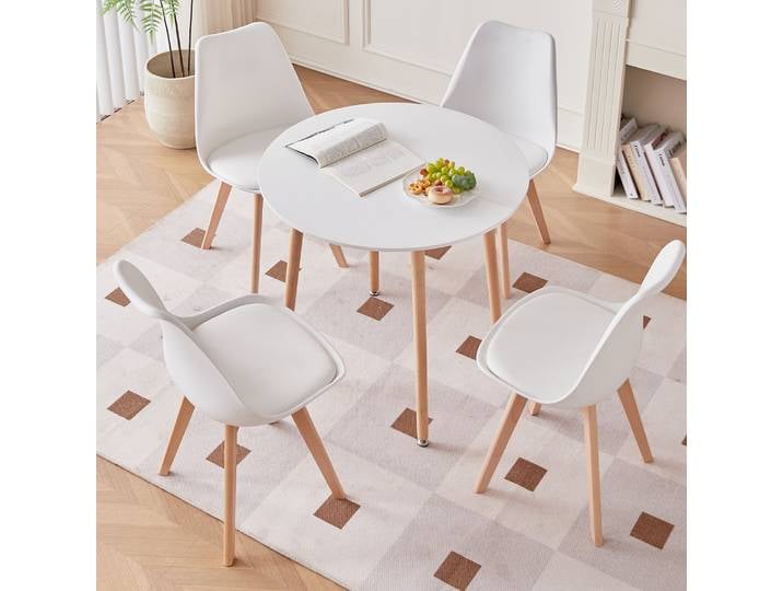 GrandCA HOME Ensemble de 4 chaises et table à manger, table et chaises de salle à manger nordiques de 80 cm, avec siège rembourré pour salle à manger