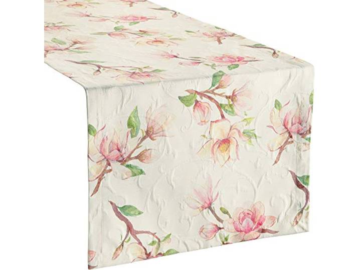 Erwin Müller Tischwäsche, Tischläufer Magnolienblüten Jacquard Magnolie Größe 40x170 cm - hohe Strapazierfähigkeit, mit Kuvertsaum, bügelfrei