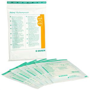 B.Braun Mullkompressen Askina, aus Baumwolle, steril, fusselfrei, mit Falzkanten, 8-lagig, 10 x 10 cm, 10 Stück