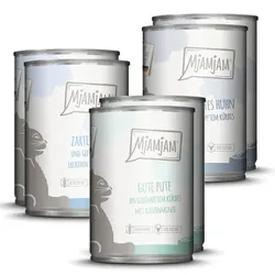 MJAMJAM Mixpaket 6 x 400g Dose Katzennassfutter Mixpaket II - Ente&Geflügel, Huhn&Kürbis, Pute & Kürbis