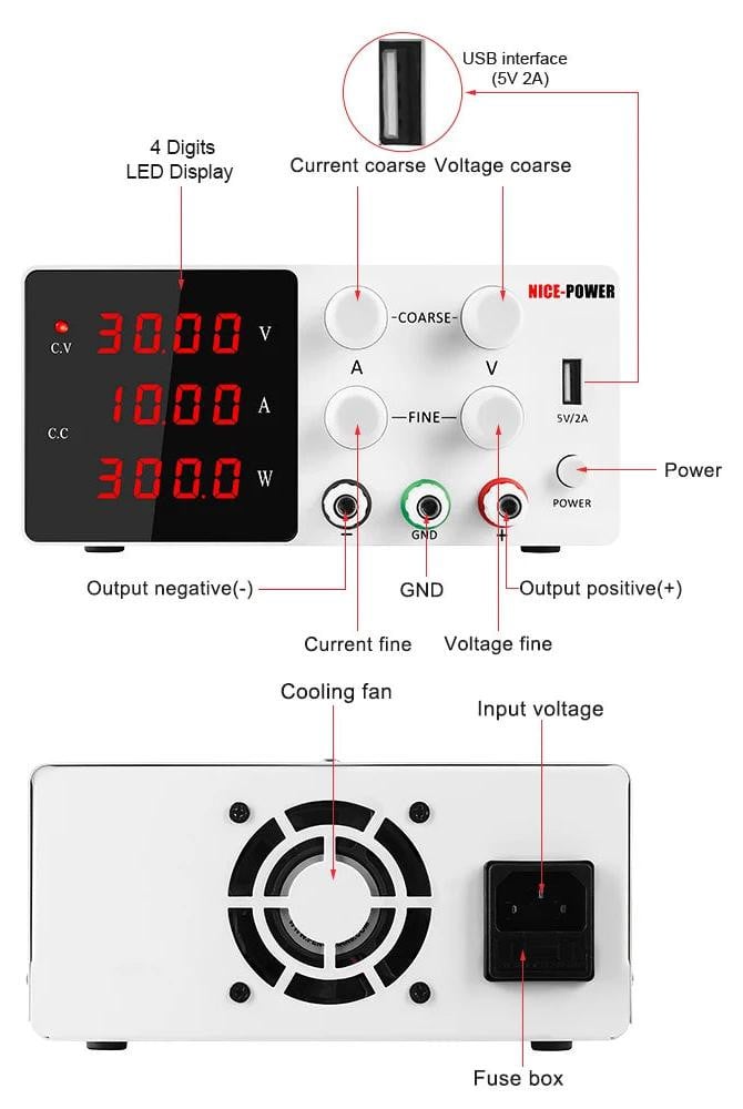 Selius Regelbare Lab Voeding - DC Spanningsregelaar met Generatorfunctie - 30V