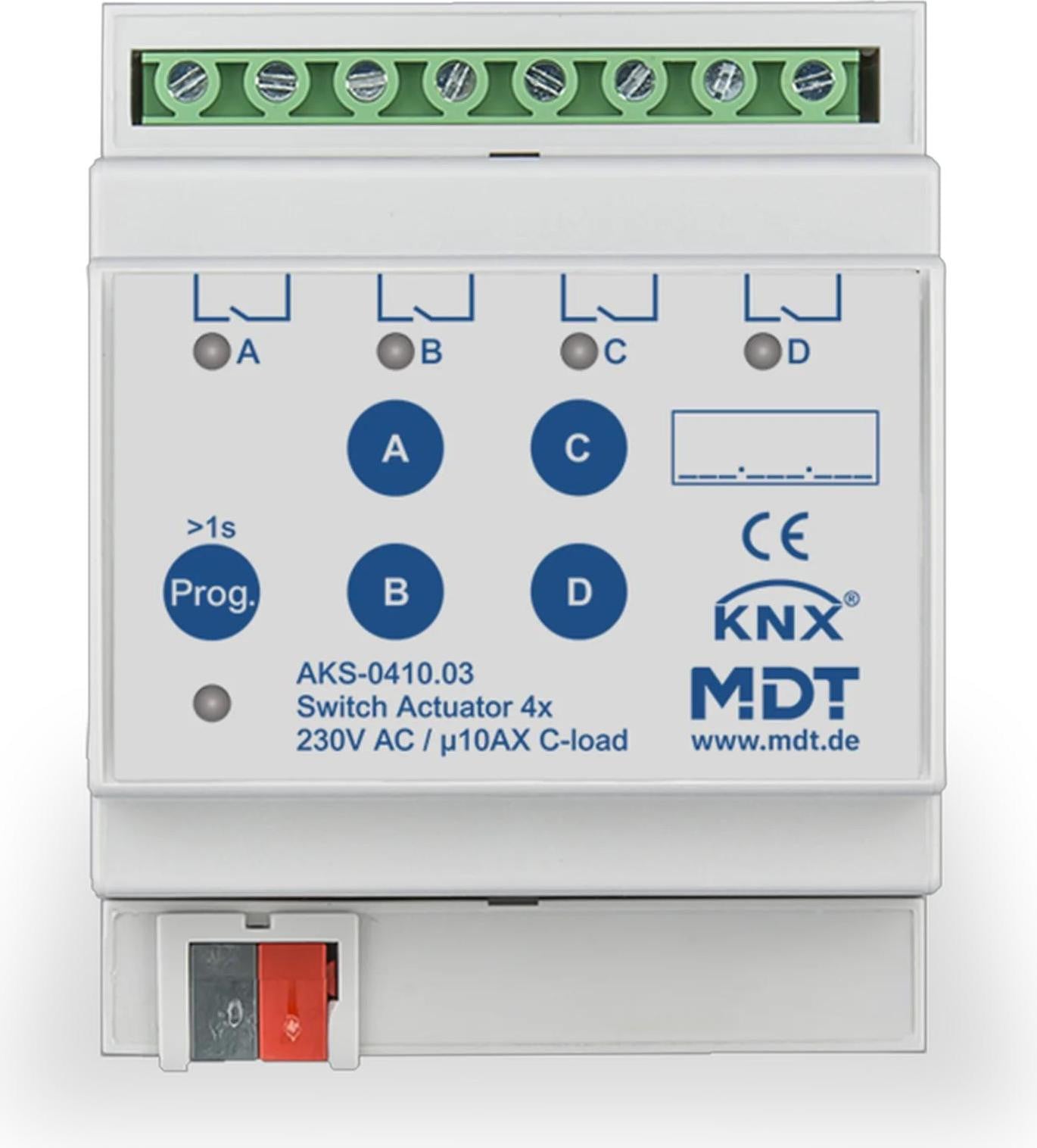 MDT KNX 4-voudig schakelrelais voor C-belasting met REG