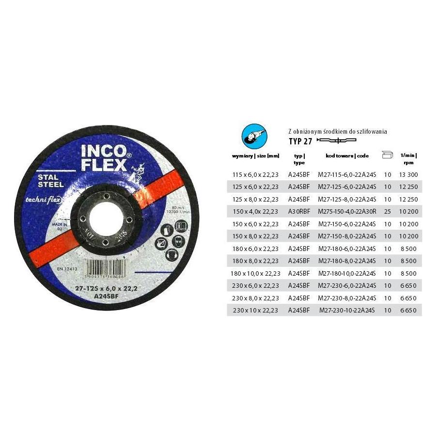Incoflex Metallschleifscheibe 230 x 6,0 x 22,2 mm (IFM27-230-6.0-22A24S) (M27-230-6.0-22A24S)