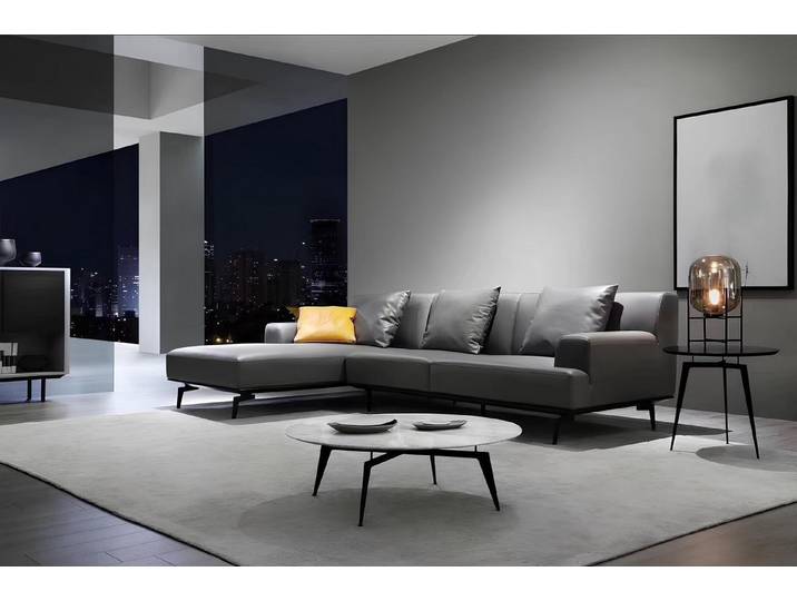 JVmoebel Ecksofa Schwarzes Leder-Ecksofa mit Ottomane und kuscheligen Rückenkissen, Made in Europa