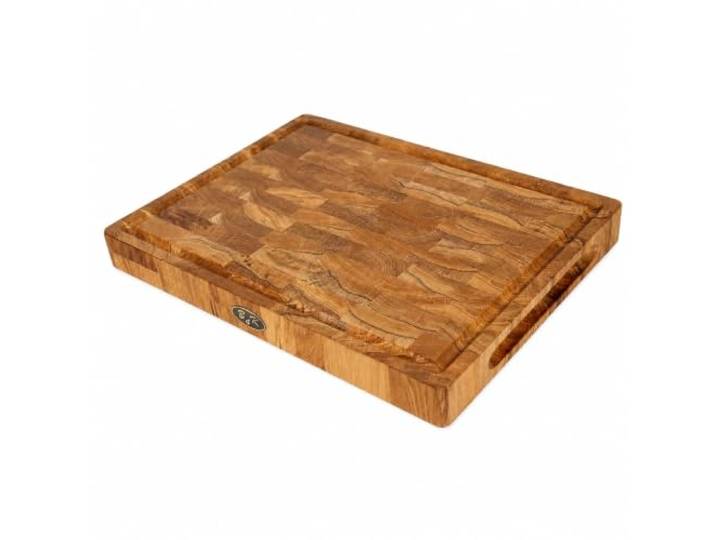 B4K® 40х30х4cm Küchenbrett aus Eiche Stirnholz Antibakterielles Hirnholzbrett mit Griffen, Silikonfüßen und Saftrille Stirnholz Schneidebrett Hackblock