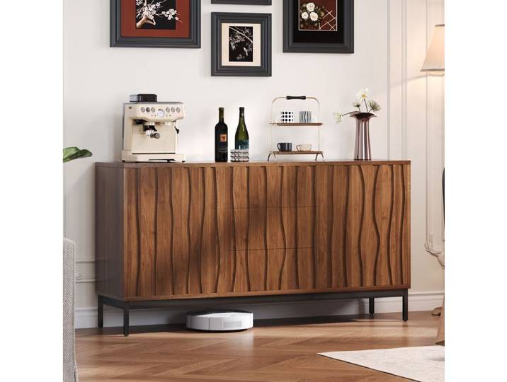 Buffet et enfilade 150 cm avec 3 tiroirs 2 portes et 2 étagères réglables pour salon marron foncé - UVRION