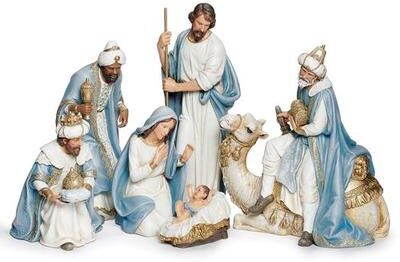 Roman Inc/Drop Ship Worshiping Nativity Figures Pastel Blue Set of Six, Set of Six, Pastel Blue