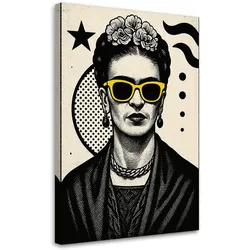 LEINWANDBILD Frida Kahlo mit Brille Pop Art 80x120cm