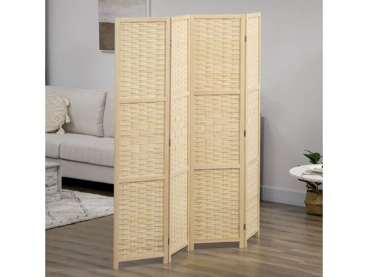 HOMCOM Paravent 4 Panneaux Bois Bambou Pliable 170cm Marron