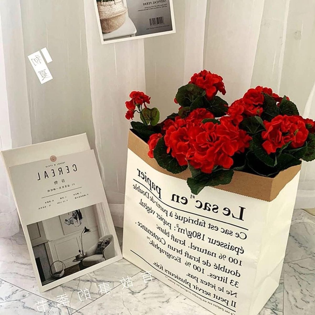 Rode Kunstbloemen Geranium met 5 takken - 36 cm