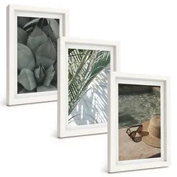 BILDER SET 3er Set - 20x30 cm Weißer Rahmen - Tropische Pflanzen für den Urlaub