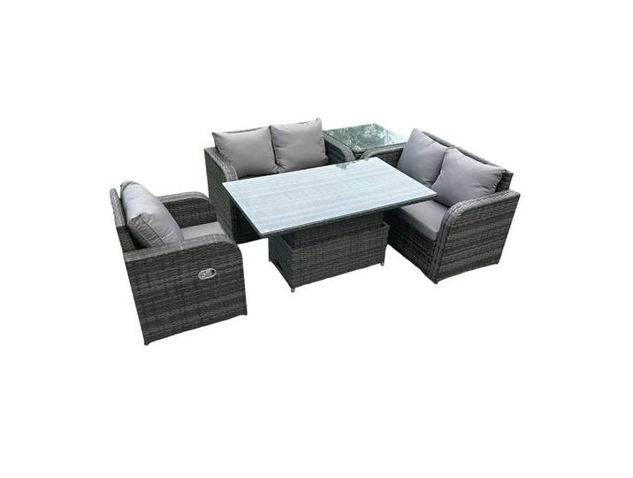 Fimous Gartenmöbelset Polyrattan 5-Sitzer, Dunkelgrau, Metall, Gartenmöbel, Gartengarnituren, Gartenmöbel-Sets