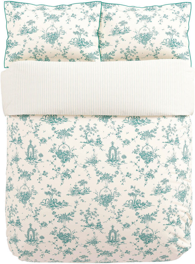 V&A Chinese Magpie Cotton Toile Duvet Cover Set Blue Double Duvet Cover + 2 Pillowcases