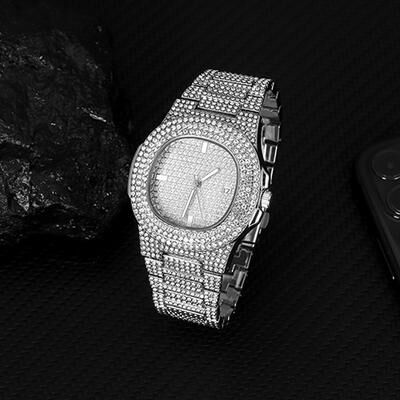 Youfap Market Exquisite Fashion Design Luxury Diamond Encrusted Hip Hop Watch, Perfect Gift For Men And Women, Casual Party Style silver