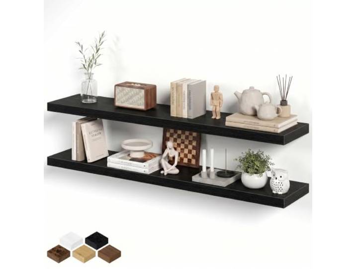 Fun Memories 140 cm lange, schwebende Regale für die Wand, 20,3 cm tief, schwebende Regale für Badezimmer, Wohnzimmer, Schlafzimmer, schwarzes, rustikales Wandregal mit unsichtbarer robuster Halterung