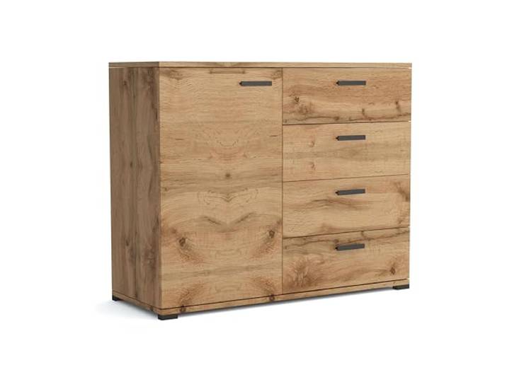 Brent - Kommode mit 4 Schubladen und 1 Turen 100 cm Breit Brixton, Sideboard für Wohnzimmer oder Schlafzimmer, Komodenschrank, Kommode Wotan Eiche