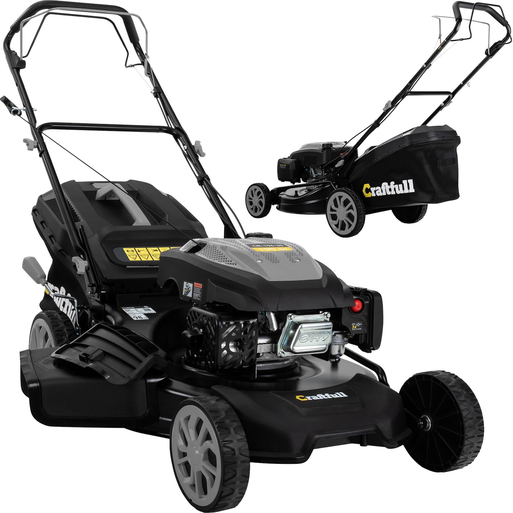 Craftfull Premium Benzin-Rasenmäher CR-196-30, 190cm³ Motor, DF-Leichtlaufgetriebe, 4,4 kW (Schwarz/Grau)