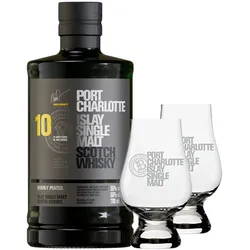 Port Charlotte 10 Jahre - Heavily Peated + 2 x Glencairn Glas -...