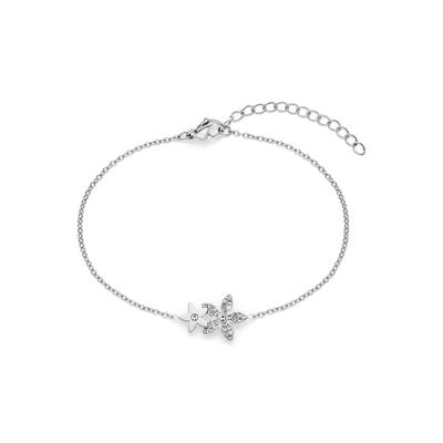 Armband TAMARIS "Schmuck Edelstahl The new Glitter Flower, Blüten-Optik", edelstahlfarben, kristallweiß, kristallweiß, Armbänder, Damen, 21cm, Edelstahl, Armband, mit Zirkonia (synth.)