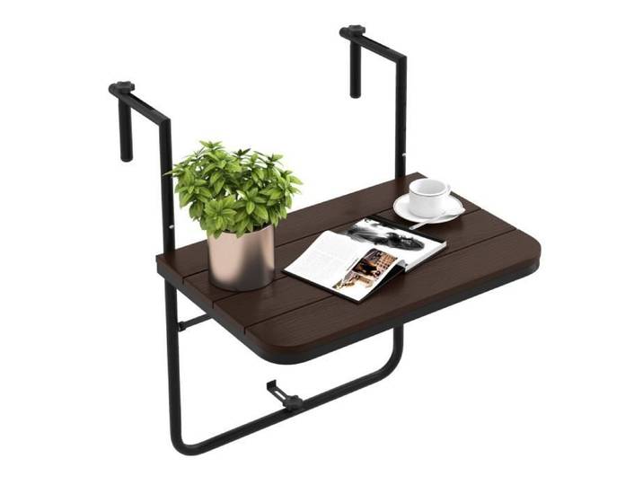 COSTWAY Table de Balcon Suspendue en HIPS et Métal Pliable avec Hauteur Réglable Revêtement Antirouille Charge 30KG Café