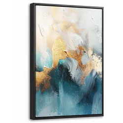 LEINWAND Bilder mit Rahmen - Abstrakt - Kunst - Gold - Blau - 20x30