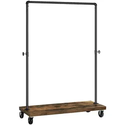 UAC Schwerlast Kleiderständer Garderobenständer 162 x 103,5 x 40 cm mit Ablage arretierbare Rollen bis 90 kg belastbar, Wasserrohr-Elemente, Schwarz