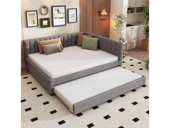 Lit Gigogne 140x200 Cm Avec Sommier À Lattes Inclus\, Canapé-lit Extensible En Velours Gris\, Lit Multifonction Enfant Ado Invité\, Sans Matelas