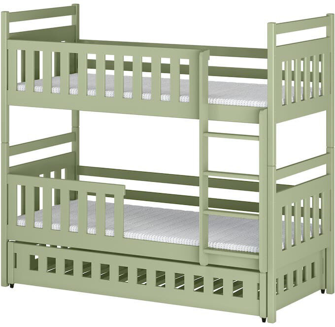 Harriet Bee Wooden Bunk Bed Tola With Trundle 90x190cm - Functional and Stylish Triple Sleeper Olive