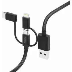 HAMA 3in1 Multi-Ladekabel, USB-A - Micro-USB, USB-C u. Lightning, 1,5 m, Schwarz