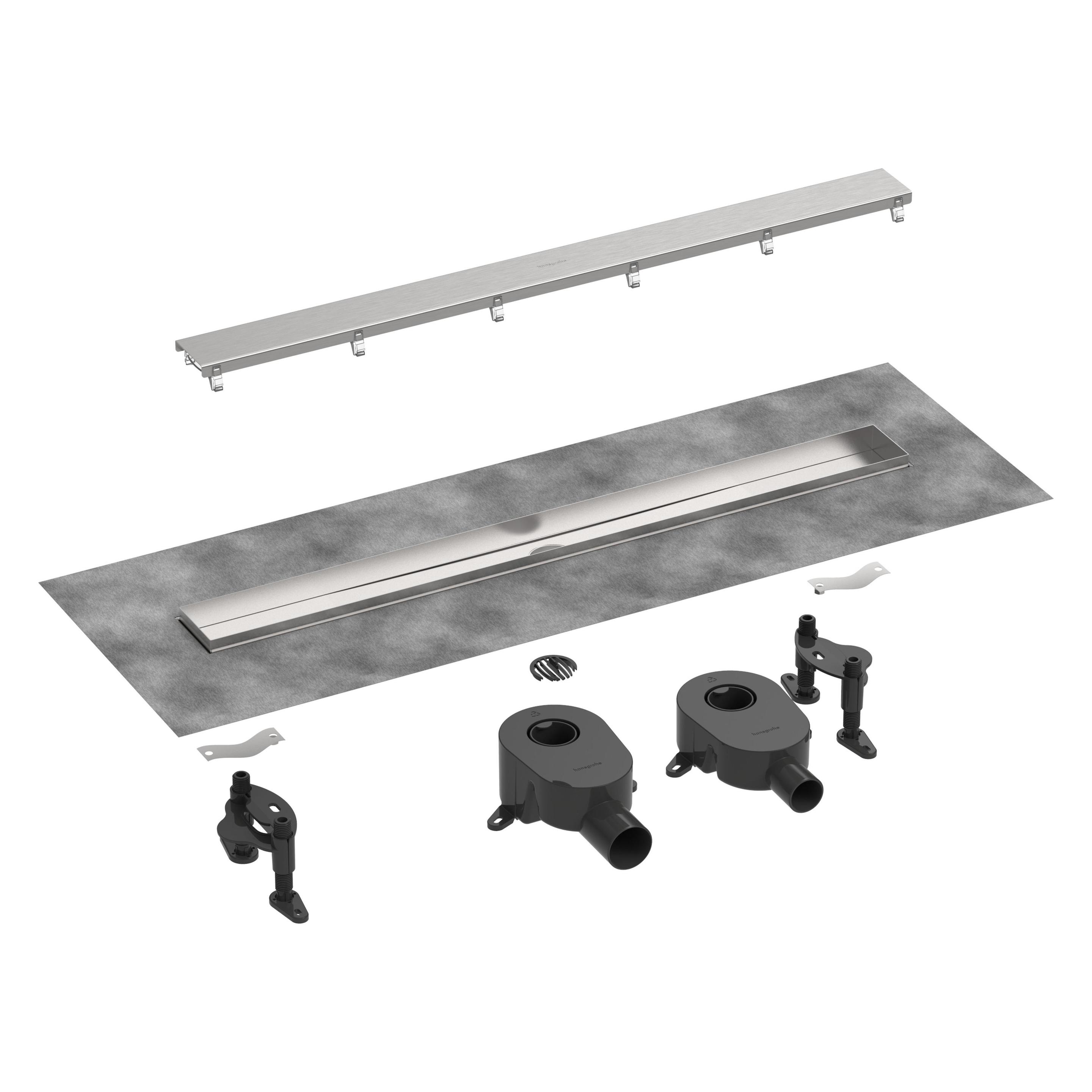 hansgrohe RainDrain Go kit complet caniveau de douche 1200, écoulement à larrière, pour installation (1200 mm) (56276670)