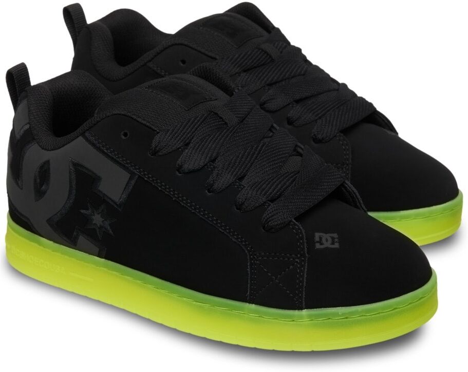 Schnürschuh DC SHOES "Court Graffik", Herren, Gr. 10 (43), schwarz (schwarz, lime), Obermaterial: Leder (Kuh) / Futter: Textil / Aussensohle: Gummi., Schuhe Schnürschuh schwarz, lime 10 (43)
