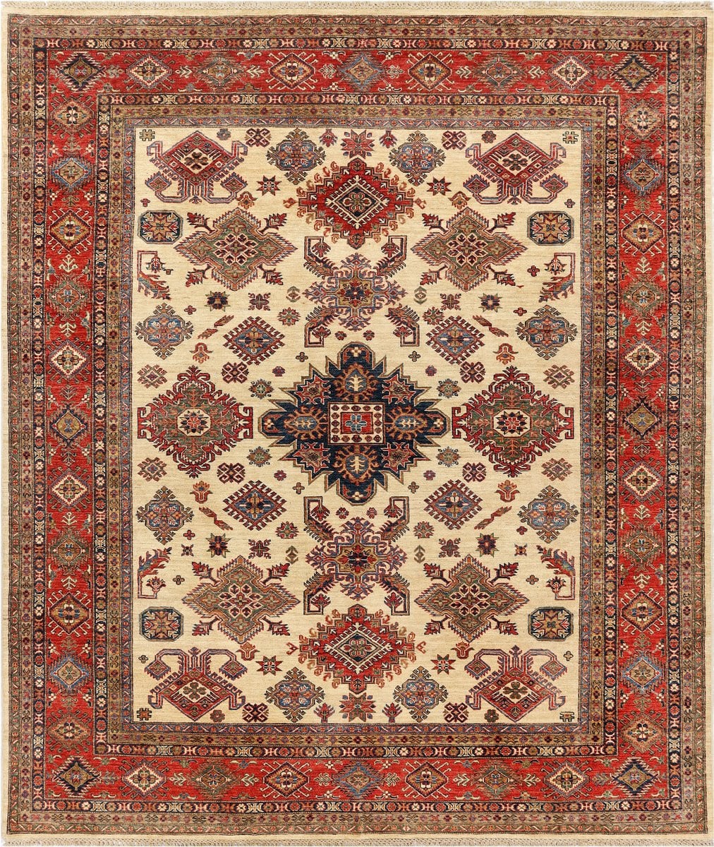 Kelim Shop Super Kazak Handgemaakt Handgeknoopt Tapijt van Wol in Oriental Classic Stijl